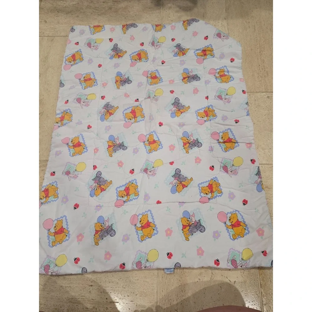 Vintage Winnie the Pooh Crib Comforter Piglet Wheelbarrow Wagon Reversible Rare